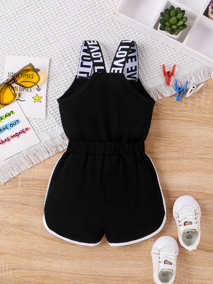 Baby Girl Cute Letter Suspender Lightweight Romper Summer