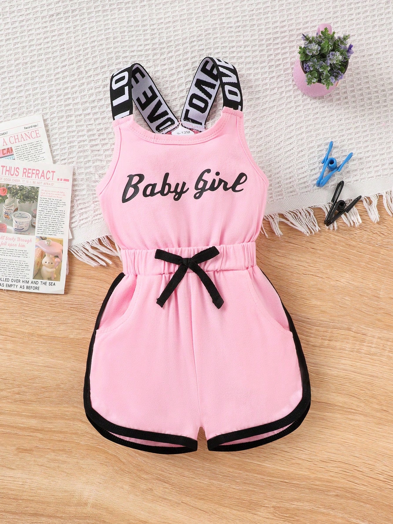 Baby Girl Cute Letter Suspender Lightweight Romper Summer