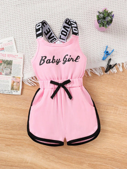 Baby Girl Cute Letter Suspender Lightweight Romper Summer