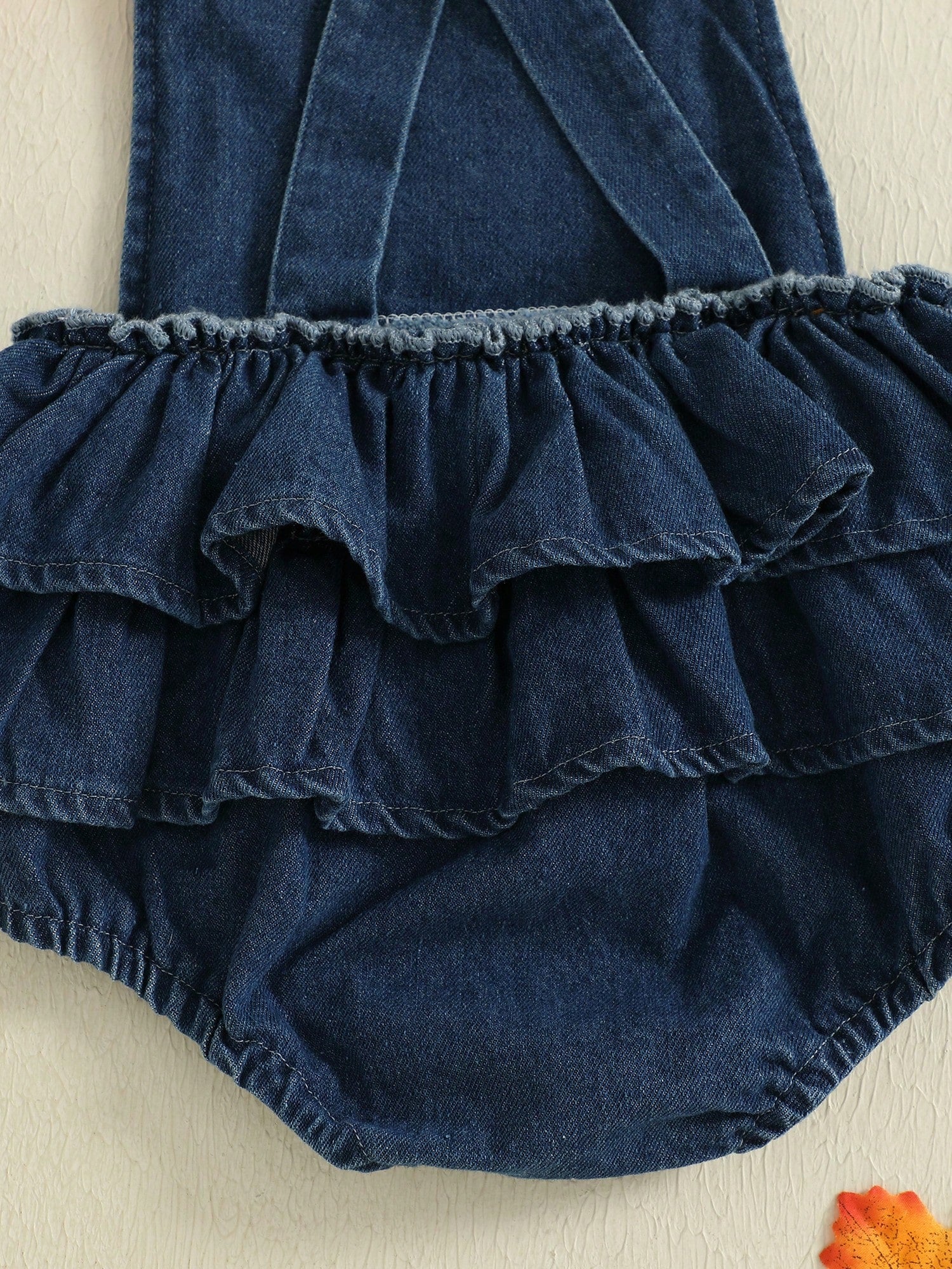 Baby Girl Halloween Denim Romper Pumpkin/Ghost Embroidered Sleeveless Ruffled Overalls Jumpsuit Cute Fall Clothes