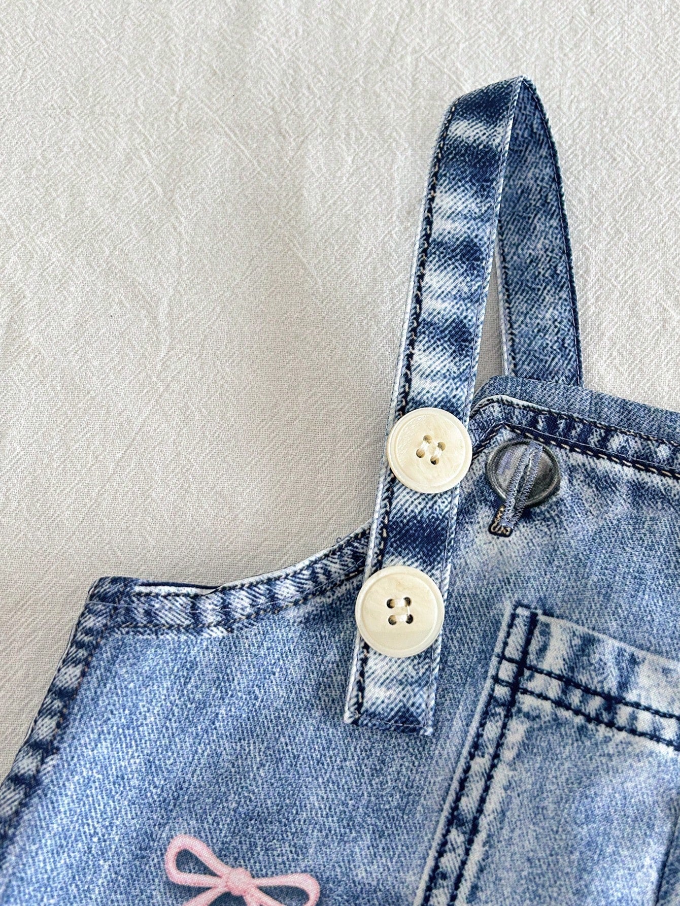 Baby Girl Long Sleeve T-Shirt And Bow Embroidery Pattern Overalls Set