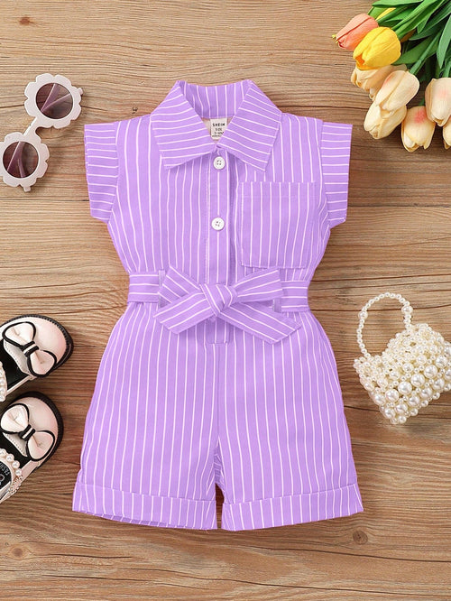 Baby Girl Striped Tie-Waist Casual Everyday Romper