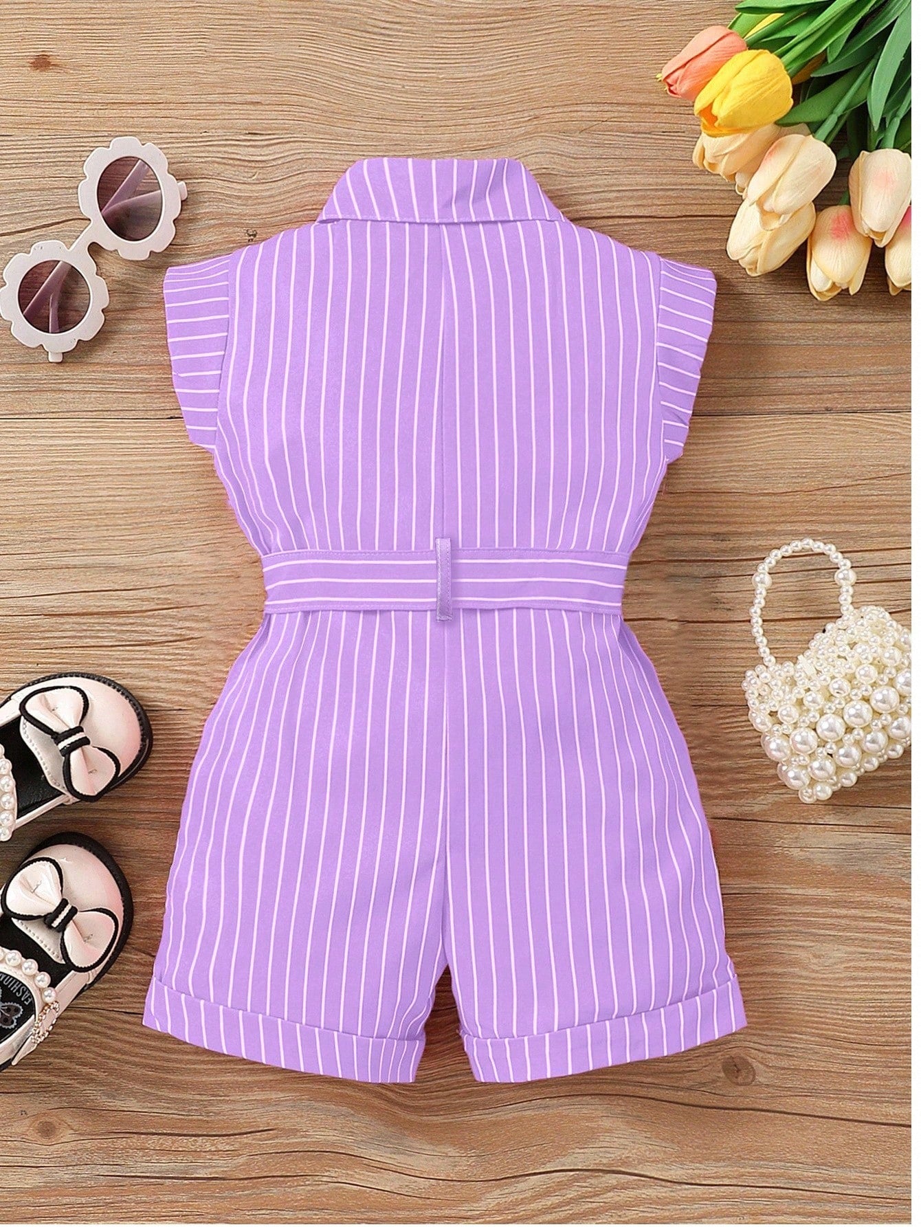 Baby Girl Striped Tie-Waist Casual Everyday Romper