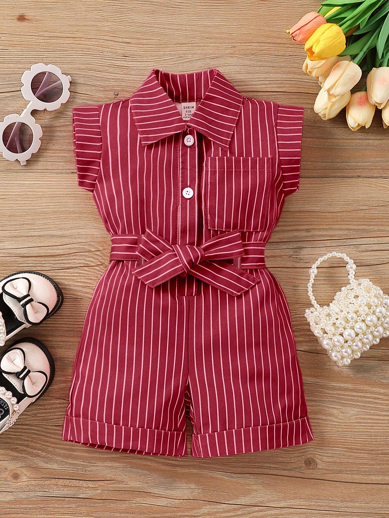 Baby Girl Striped Tie-Waist Casual Everyday Romper