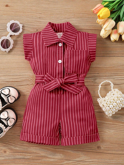Baby Girl Striped Tie-Waist Casual Everyday Romper