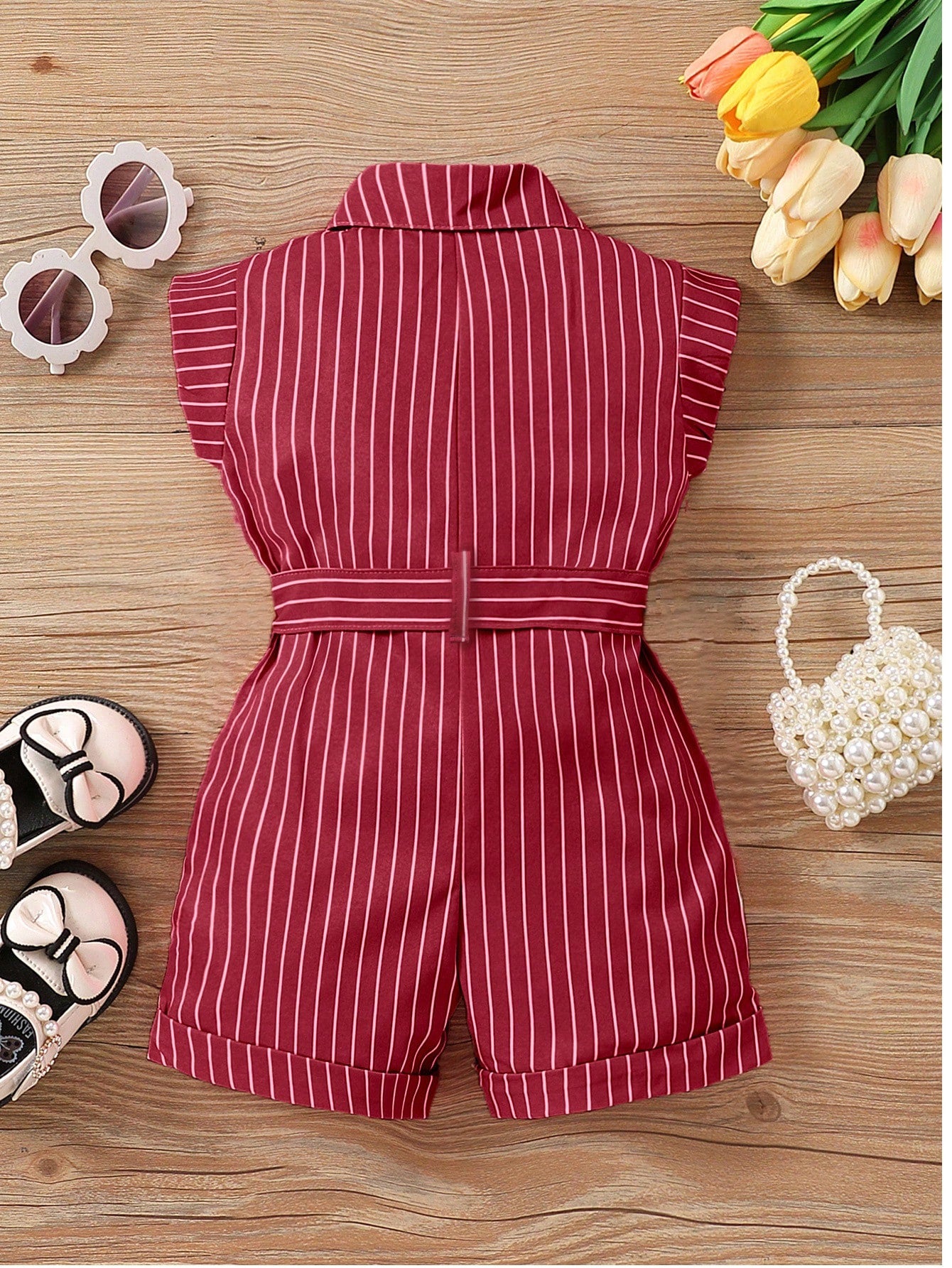 Baby Girl Striped Tie-Waist Casual Everyday Romper