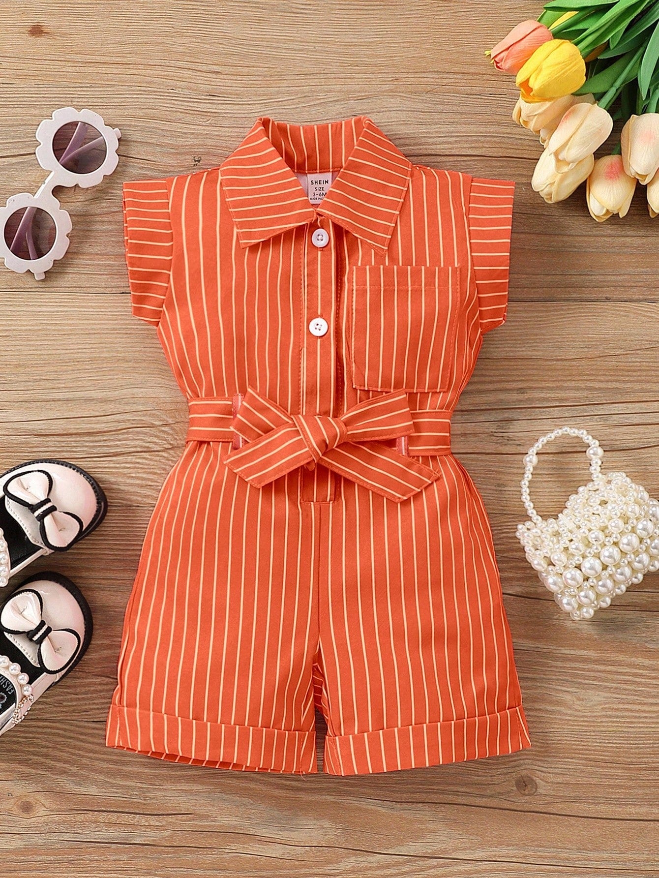 Baby Girl Striped Tie-Waist Casual Everyday Romper