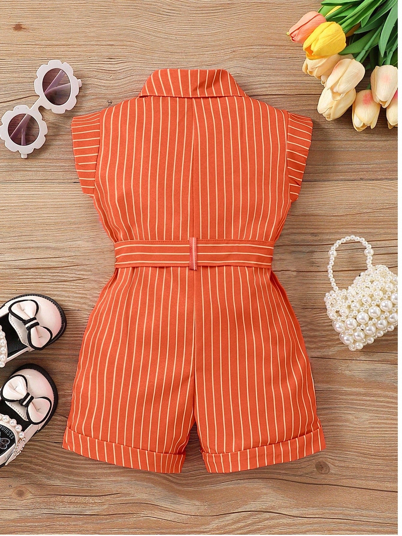 Baby Girl Striped Tie-Waist Casual Everyday Romper