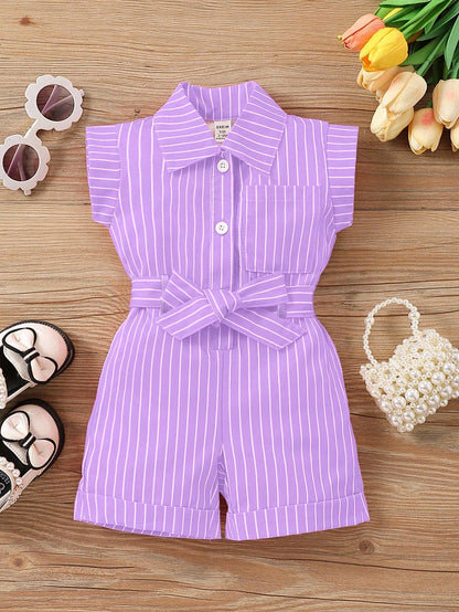 Baby Girl Striped Tie-Waist Casual Everyday Romper
