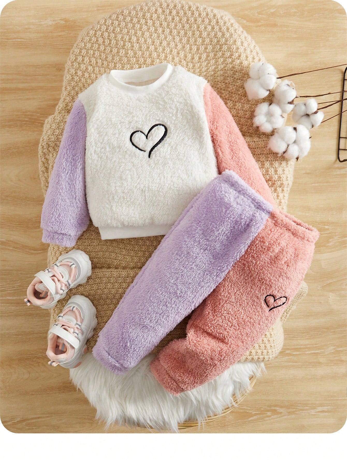 Baby Girls Casual Colorblock Fleece Sweatshirt Set, Autumn/Winter