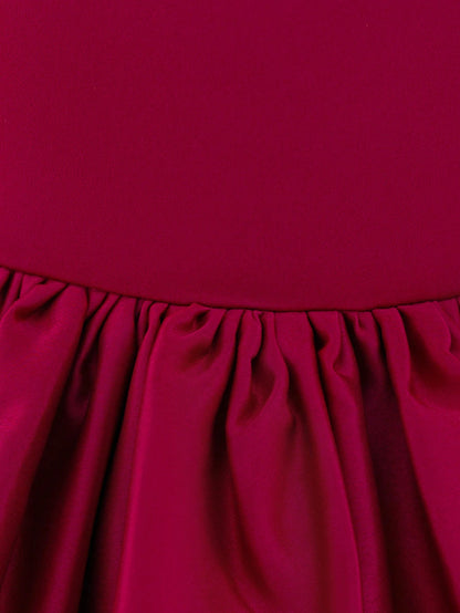 Baby Girls Fuchsia Puff Sleeve Satin Chiffon Princess Dress With Neck Scarf, Suitable For Parties