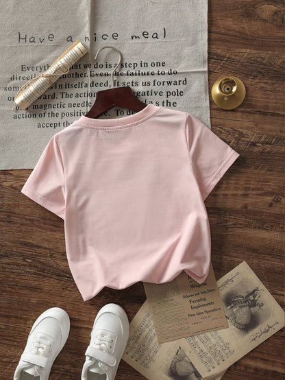 Baby Girls "I'm Just A Girl" Bow Print Short Sleeve T-Shirt, Pink Casual Top