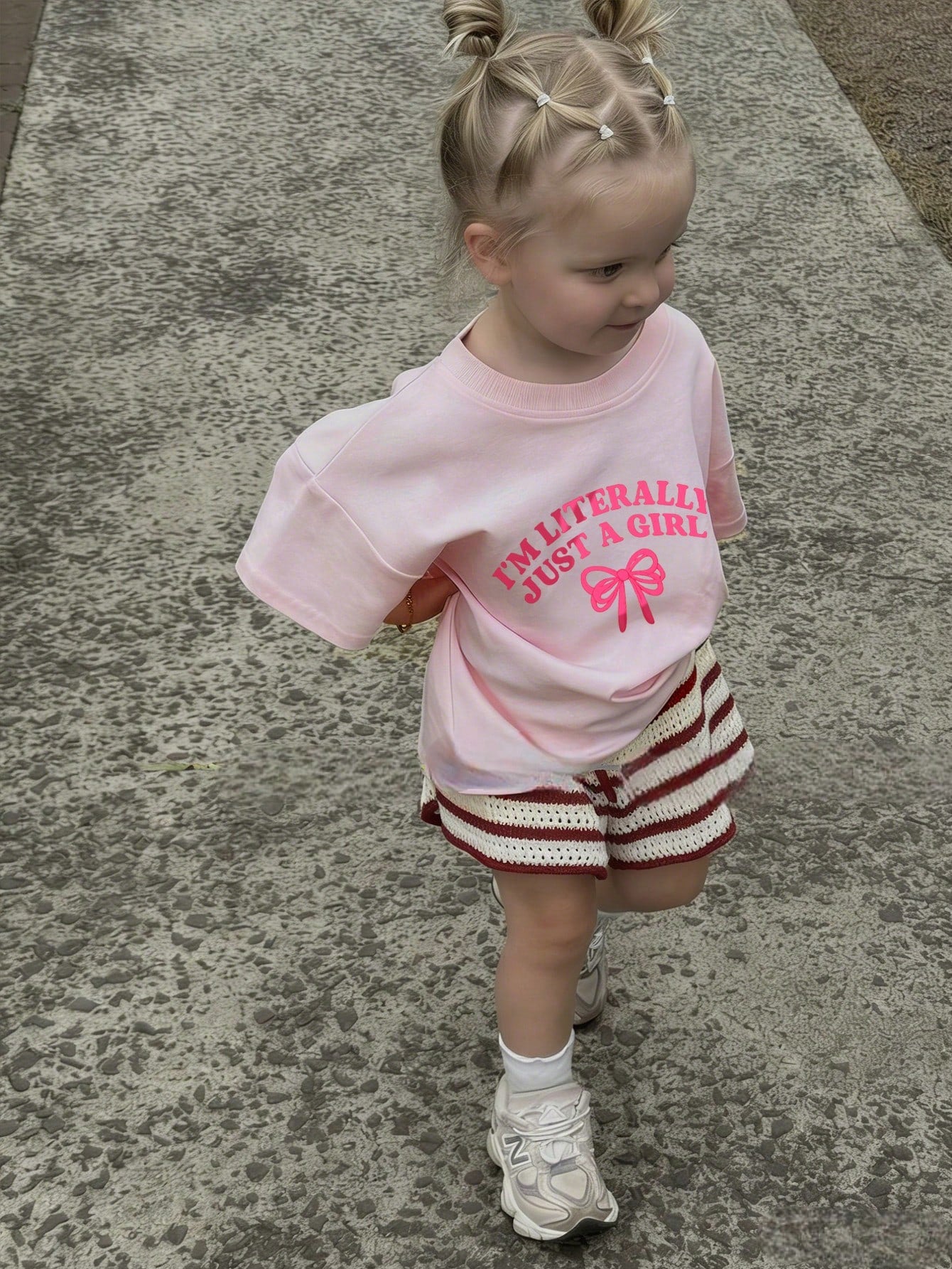 Baby Girls "I'm Just A Girl" Bow Print Short Sleeve T-Shirt, Pink Casual Top