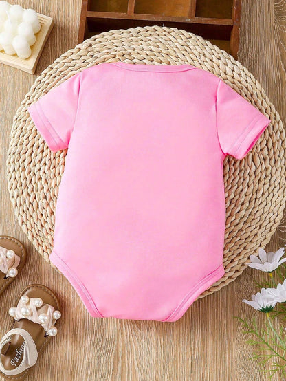 Baby Girls' Slogan Letter Printed Triangle Bodysuit With Short Sleeves
