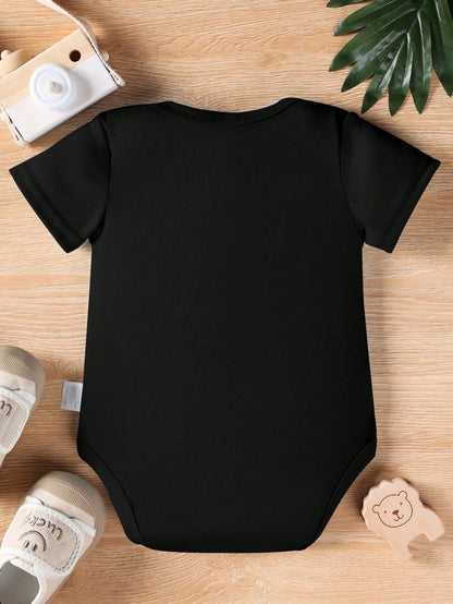 Baby Girls' Slogan Letter Printed Triangle Bodysuit With Short Sleeves