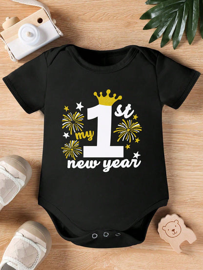 Baby Girls' Slogan Letter Printed Triangle Bodysuit With Short Sleeves