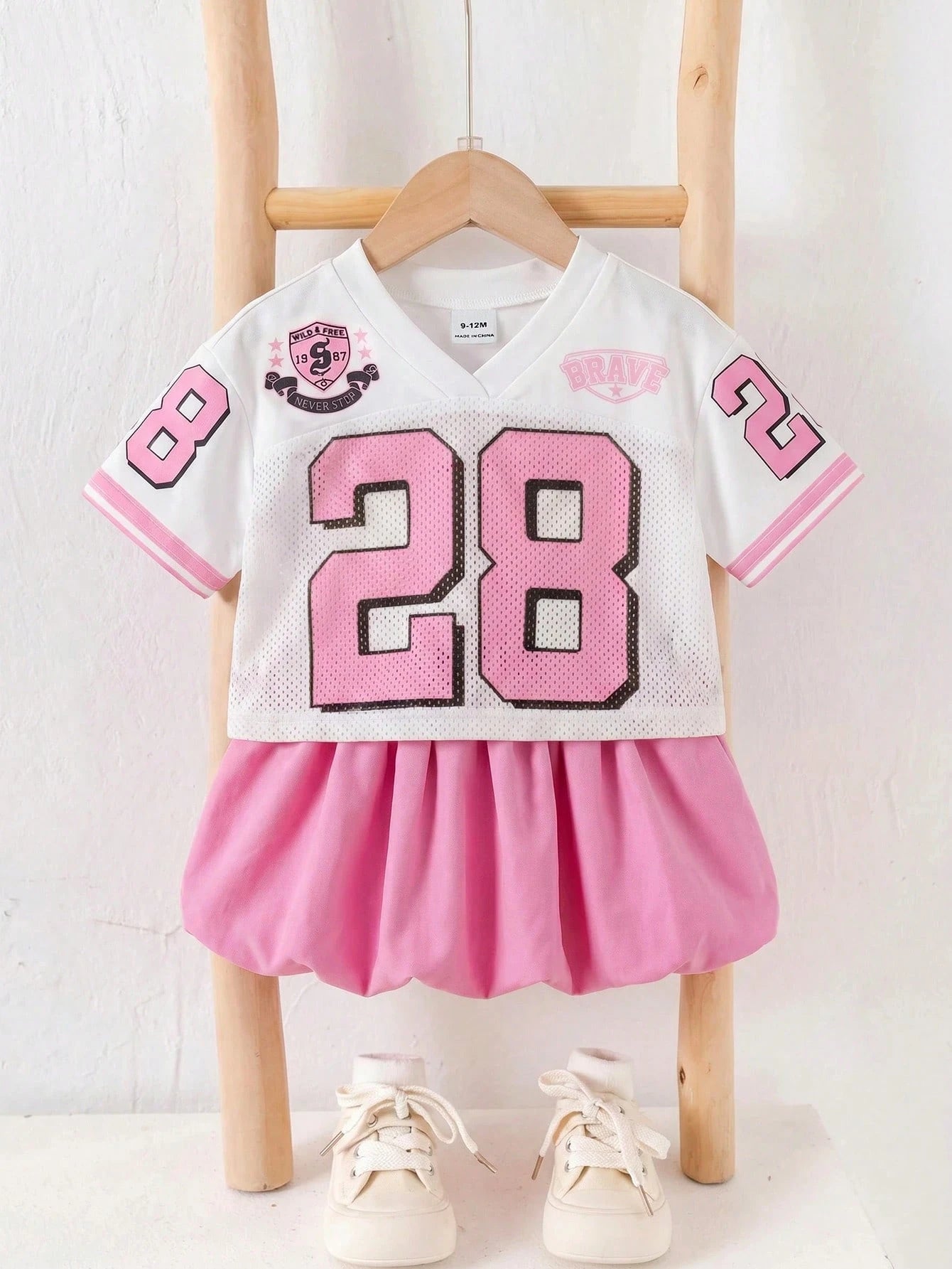 Baby Girls' Sports Casual Fashion Short Sleeve Top And Ruffle Skirt Shorts Set, Baby Girls Clothing