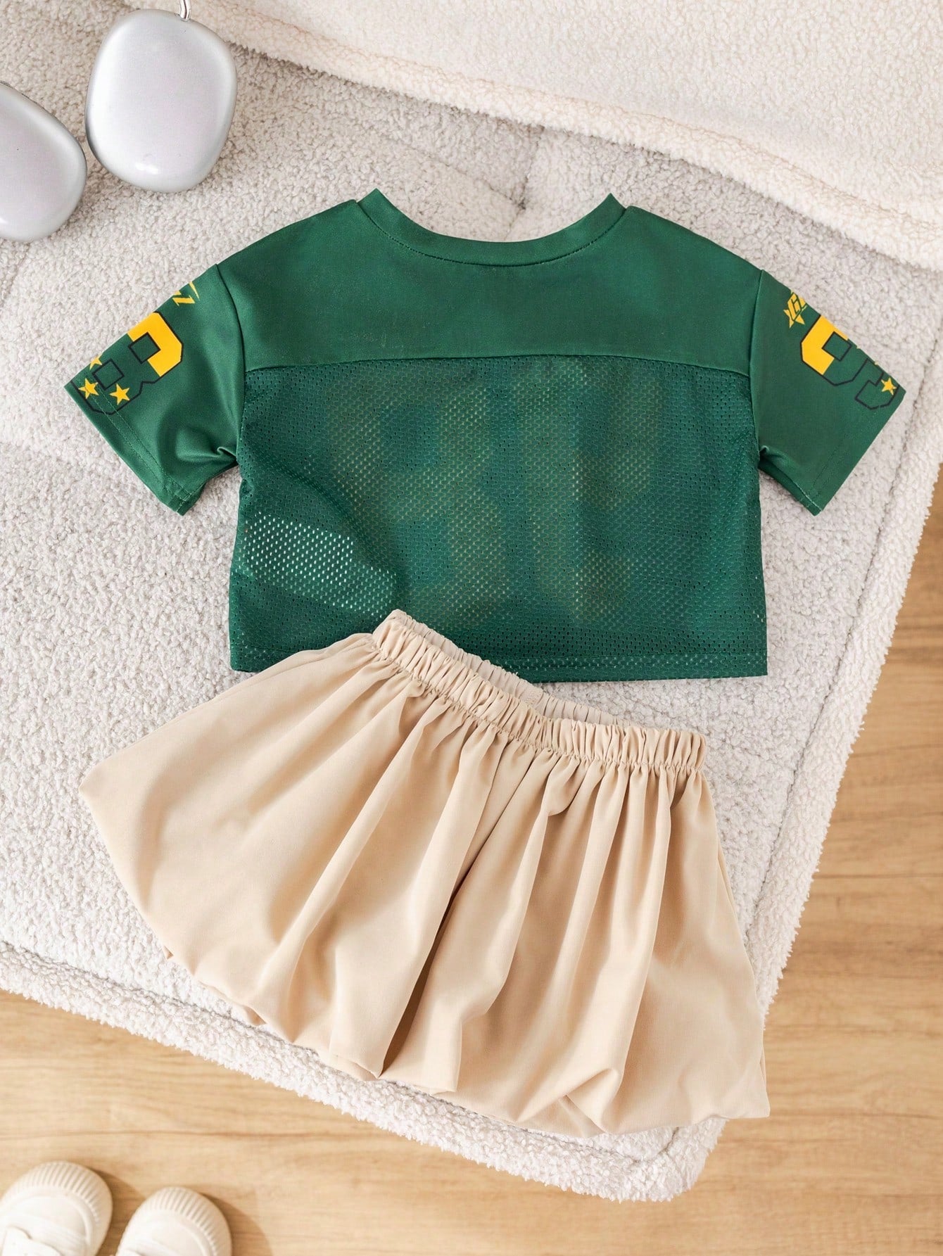 Baby Girls' Sports Casual Fashion Short Sleeve Top And Ruffle Skirt Shorts Set, Baby Girls Clothing