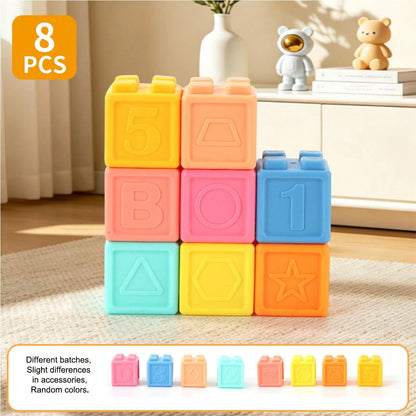 Baby Soft Rubber Stackable Blocks, Washable Bath Toys, Montessori Early Education Number & Letter Teething Toys, Newborn Sensory Toys Gift
