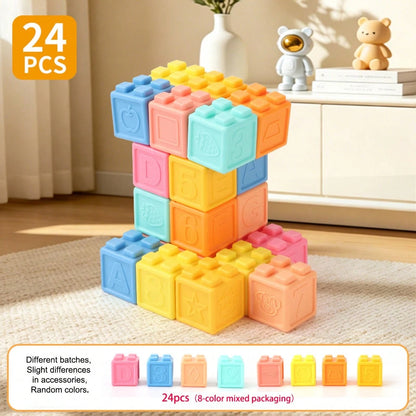 Baby Soft Rubber Stackable Blocks, Washable Bath Toys, Montessori Early Education Number & Letter Teething Toys, Newborn Sensory Toys Gift