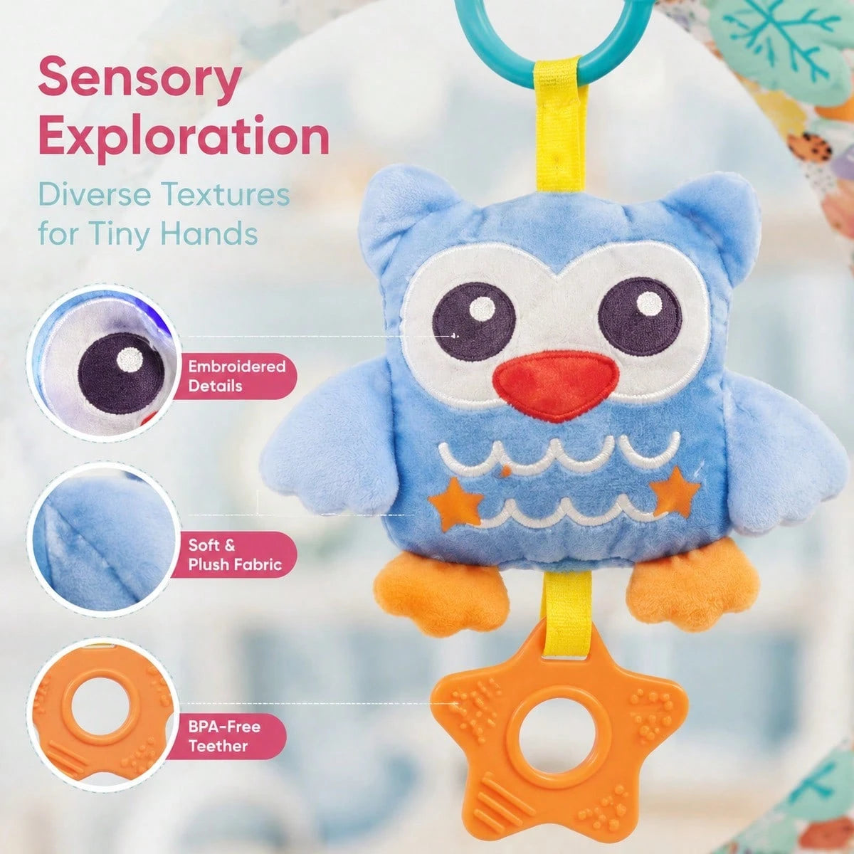 Baby Stroller Hanging Toy Ocean Animal Rattle With Pull String, Detachable Rattle, Battery-Free