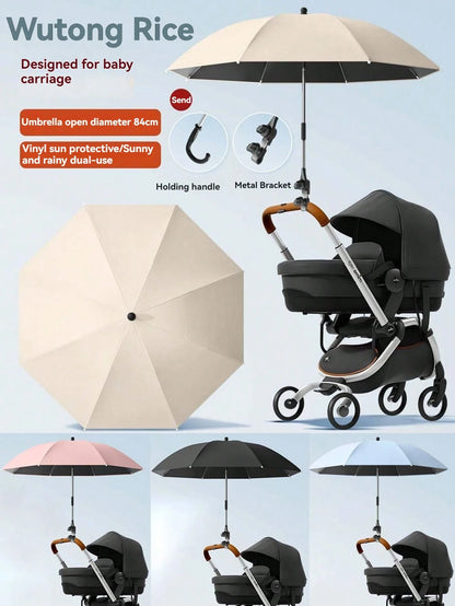 Baby Stroller Sunshade Umbrella, Effectively Blocks UV Rays, Fits Universal Stroller/Tricycle, With Umbrella Handle, Clip, & Sunshade Canopy, Stroller Umbrella, Sun And Rain Protection Shield
