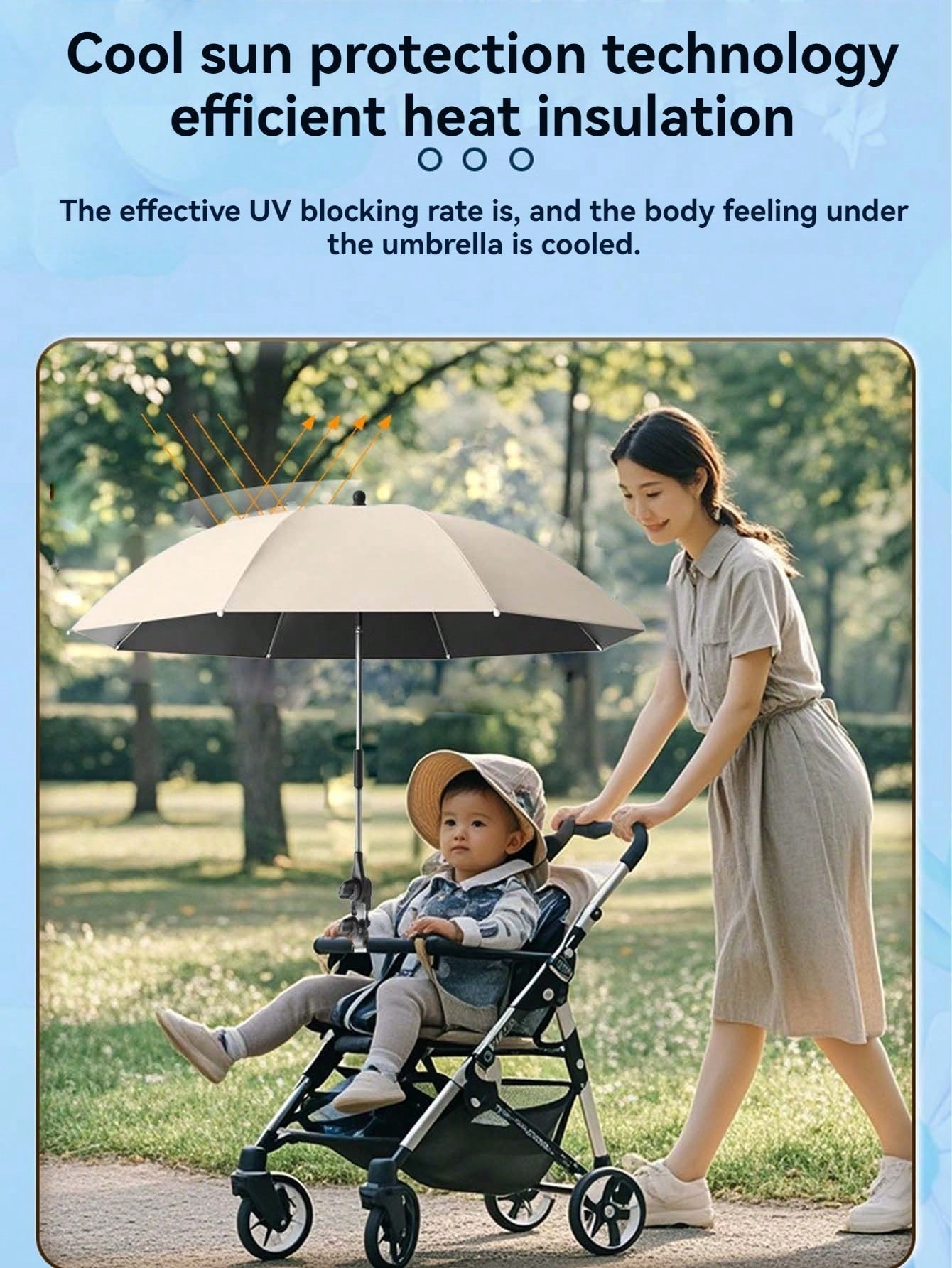 Baby Stroller Sunshade Umbrella, Effectively Blocks UV Rays, Fits Universal Stroller/Tricycle, With Umbrella Handle, Clip, & Sunshade Canopy, Stroller Umbrella, Sun And Rain Protection Shield