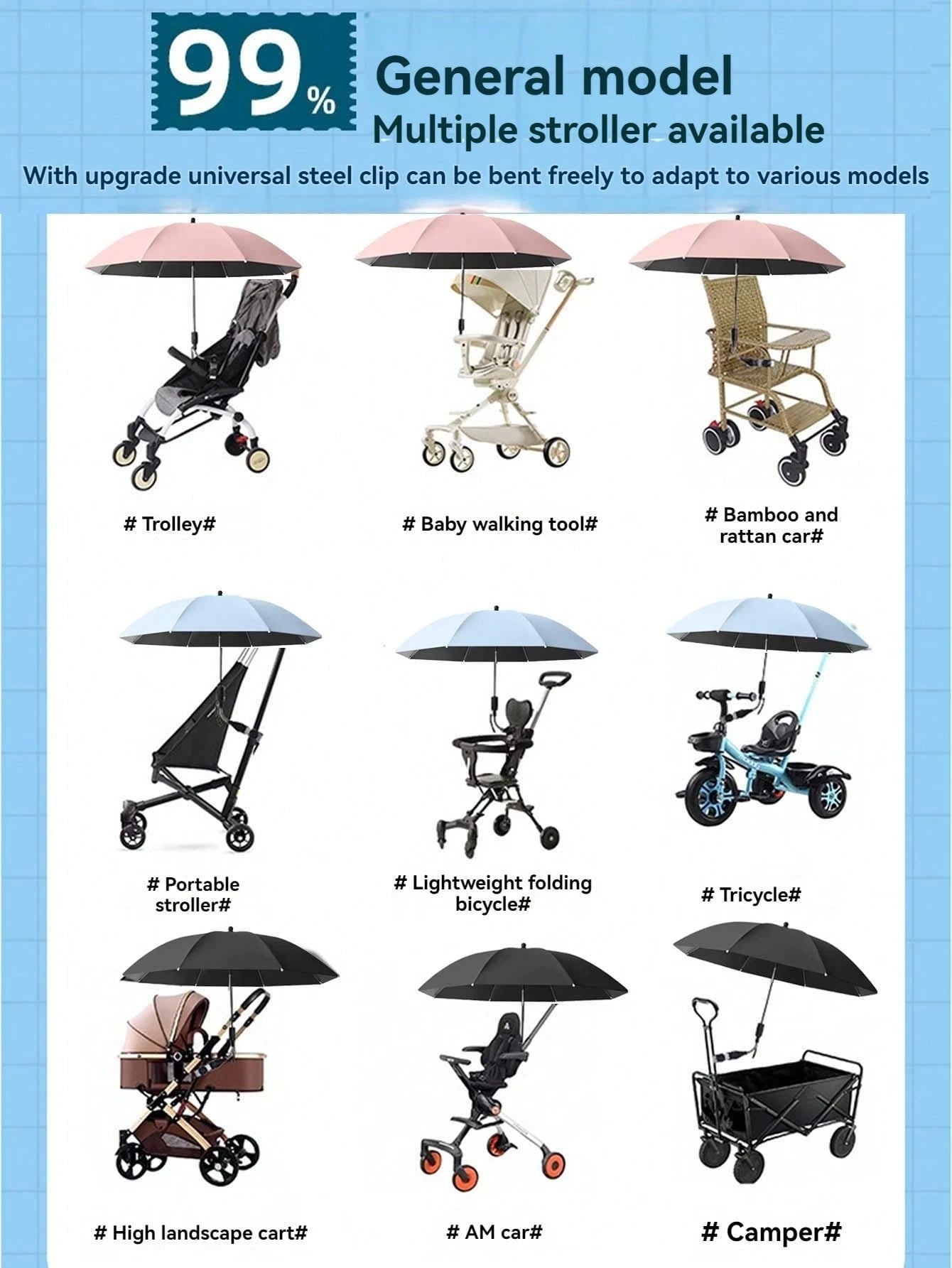 Baby Stroller Sunshade Umbrella, Effectively Blocks UV Rays, Fits Universal Stroller/Tricycle, With Umbrella Handle, Clip, & Sunshade Canopy, Stroller Umbrella, Sun And Rain Protection Shield