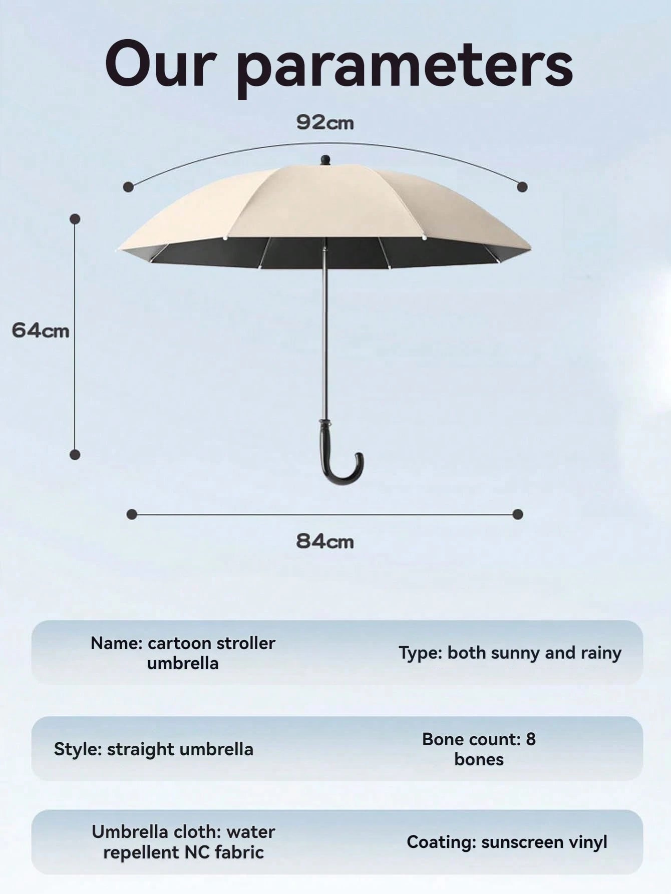 Baby Stroller Sunshade Umbrella, Effectively Blocks UV Rays, Fits Universal Stroller/Tricycle, With Umbrella Handle, Clip, & Sunshade Canopy, Stroller Umbrella, Sun And Rain Protection Shield