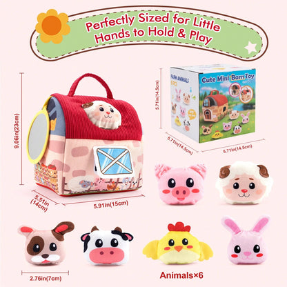 Baby Toys 6-12 Months- Surprise Barn With Stuffed Farm Animals, Rattle, Crinkle Paper, Mirror- Montessori Toys For 6 Month Old Babies, Sensory Balls Toddlers 1-3, 1 Year Old Boy Girl Gifts, Interac