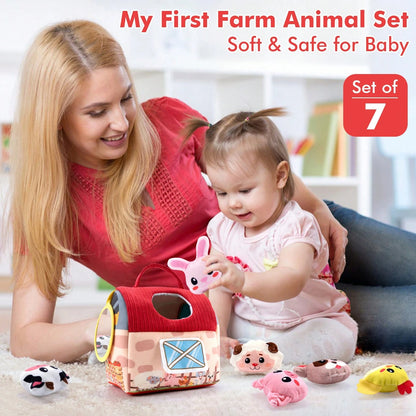 Baby Toys 6-12 Months- Surprise Barn With Stuffed Farm Animals, Rattle, Crinkle Paper, Mirror- Montessori Toys For 6 Month Old Babies, Sensory Balls Toddlers 1-3, 1 Year Old Boy Girl Gifts, Interac