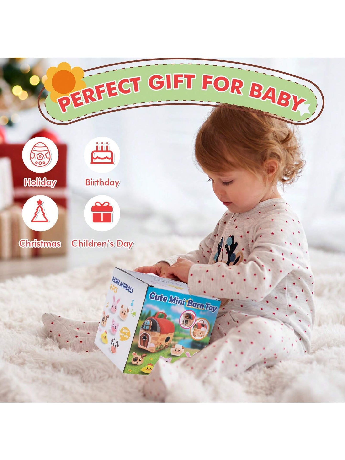 Baby Toys 6-12 Months- Surprise Barn With Stuffed Farm Animals, Rattle, Crinkle Paper, Mirror- Montessori Toys For 6 Month Old Babies, Sensory Balls Toddlers 1-3, 1 Year Old Boy Girl Gifts, Interac