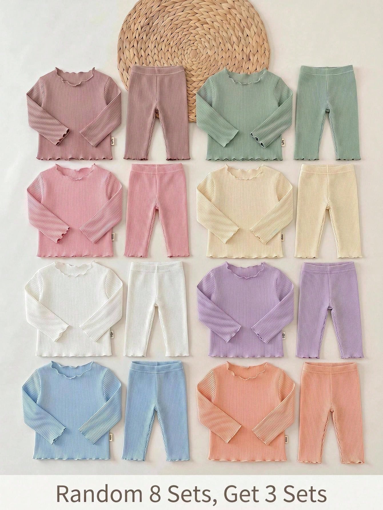 Babygirl Cute Casual Knit Solid Color Long Sleeve Top Elastic Waist Long Pants 6pcs Set