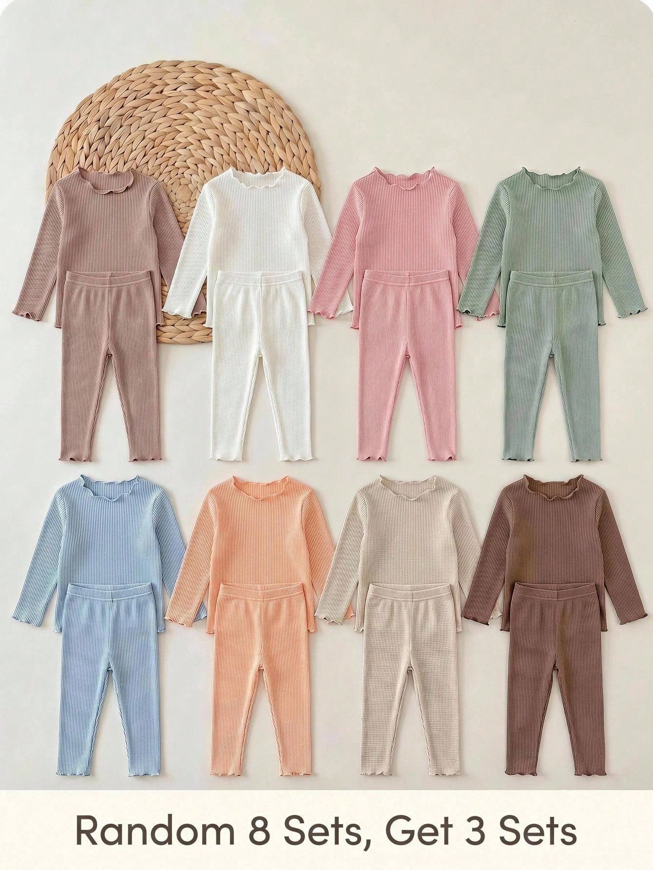 Babygirl Cute Casual Knit Solid Color Long Sleeve Top Elastic Waist Long Pants 6pcs Set
