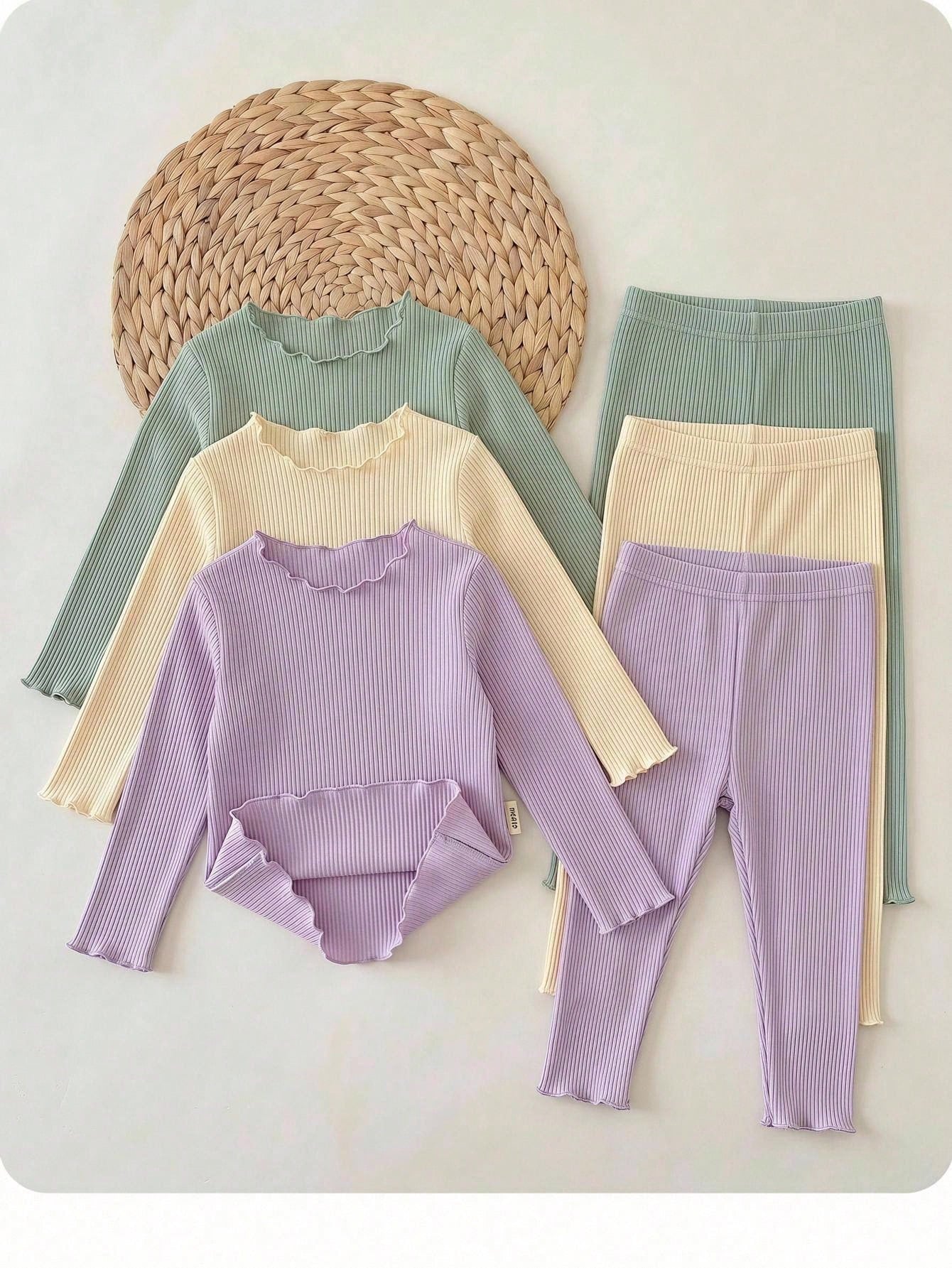 Babygirl Cute Casual Knit Solid Color Long Sleeve Top Elastic Waist Long Pants 6pcs Set
