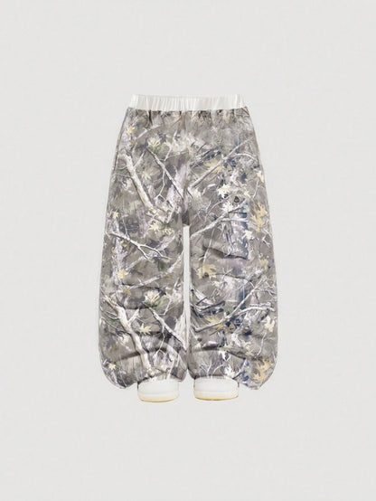 Babygirl Versatile Cute Leaf Pattern Elastic Waist Loose Pants Fall Winter
