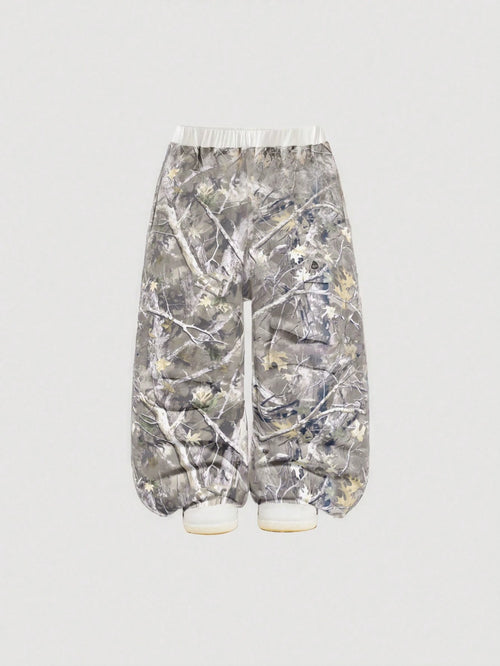 Babygirl Versatile Cute Leaf Pattern Elastic Waist Loose Pants Fall Winter
