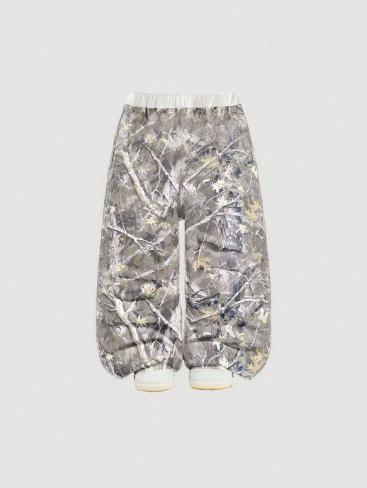 Babygirl Versatile Cute Leaf Pattern Elastic Waist Loose Pants Fall Winter