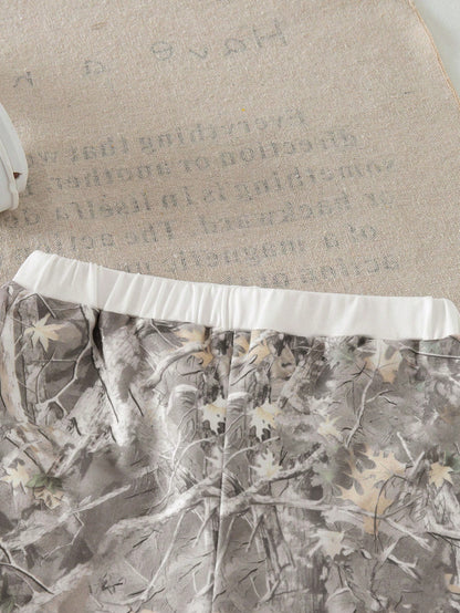 Babygirl Versatile Cute Leaf Pattern Elastic Waist Loose Pants Fall Winter