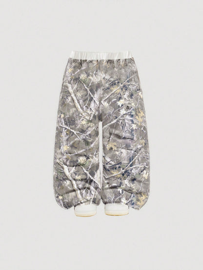 Babygirl Versatile Cute Leaf Pattern Elastic Waist Loose Pants Fall Winter