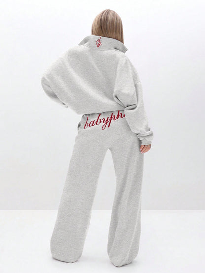 BABYPHAT Oversized High Neck Zip Up Sweatshirt With Script Print And Flame Detail For Casual Comfort