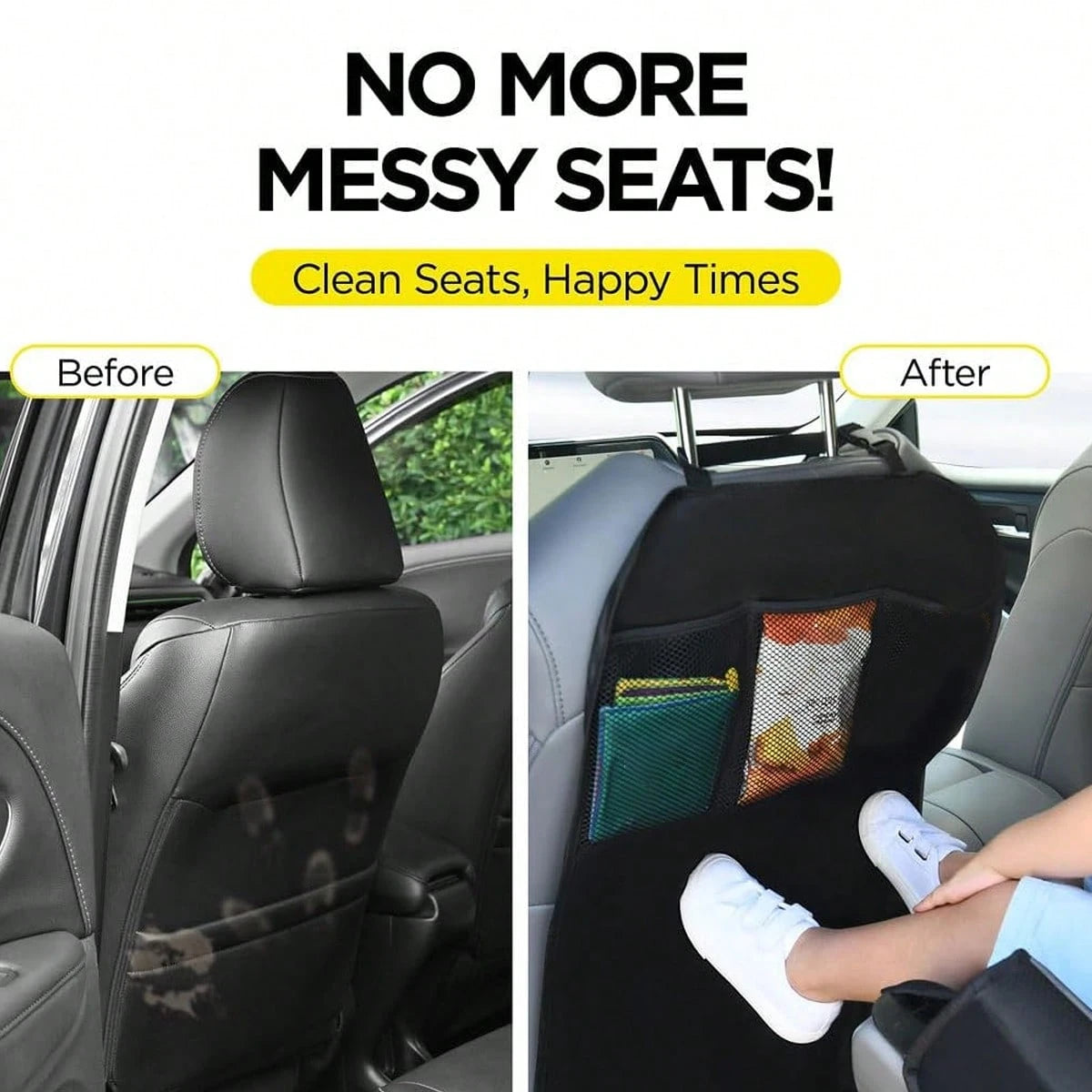 Back Seat Cover 3 Pocket Storage Organizer, 2 Packs X-Large Waterproof Kick Mats Backseat Protector, Car Seat Back Protectors For Vehicles To Protect From Dirt, Mud Scratches