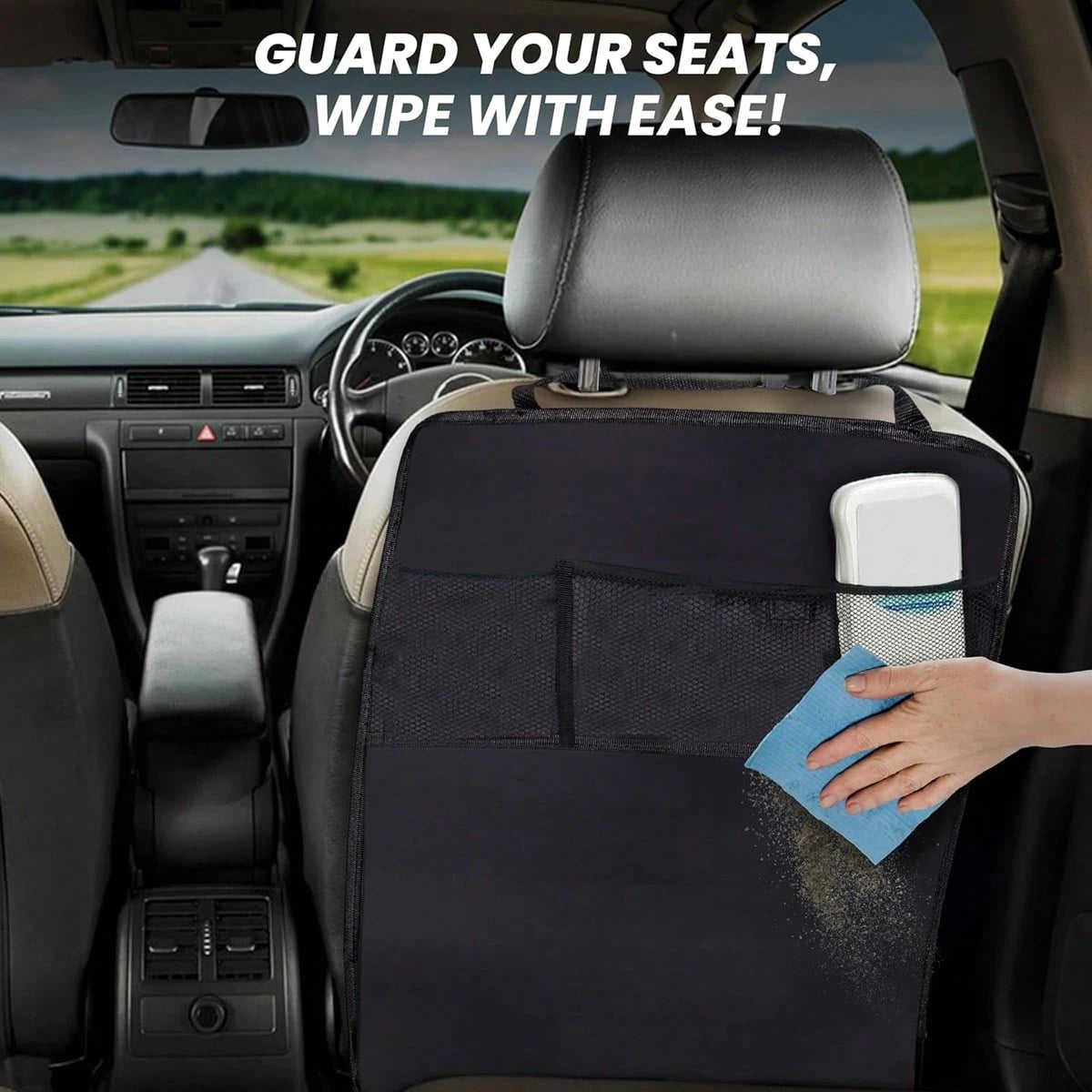 Back Seat Cover 3 Pocket Storage Organizer, 2 Packs X-Large Waterproof Kick Mats Backseat Protector, Car Seat Back Protectors For Vehicles To Protect From Dirt, Mud Scratches