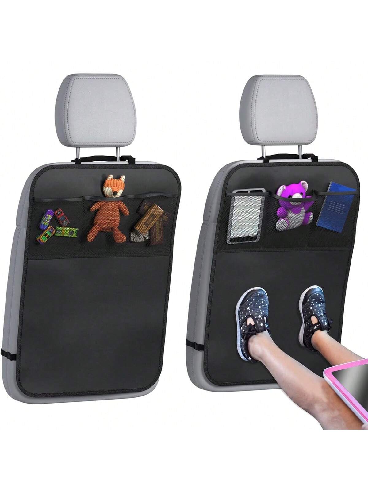 Back Seat Cover 3 Pocket Storage Organizer, 2 Packs X-Large Waterproof Kick Mats Backseat Protector, Car Seat Back Protectors For Vehicles To Protect From Dirt, Mud Scratches