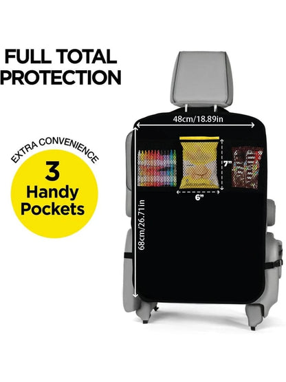 Back Seat Cover For Kids+3 Pocket Storage Organizer+Waterproof PVC, 1 Pc/2 Pcs-Large Waterproof Kick Mats Backseat Protector, Car Seat Back Protectors