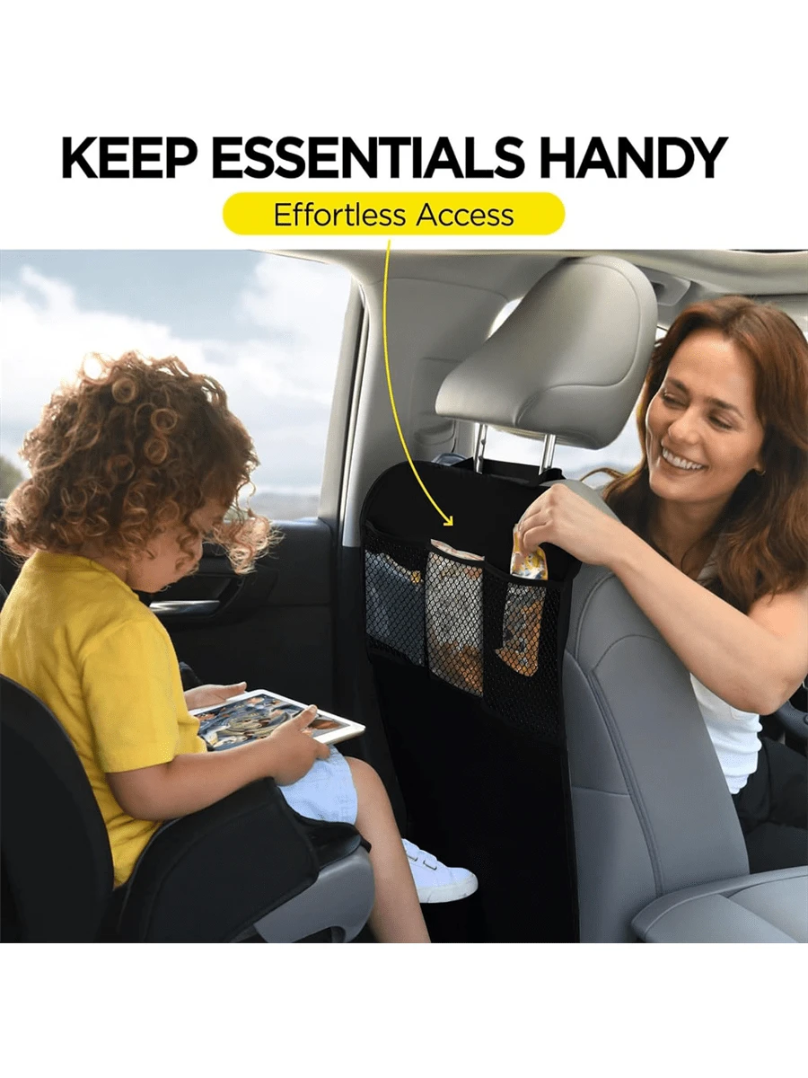 Back Seat Cover For Kids+3 Pocket Storage Organizer+Waterproof PVC, 1 Pc/2 Pcs-Large Waterproof Kick Mats Backseat Protector, Car Seat Back Protectors