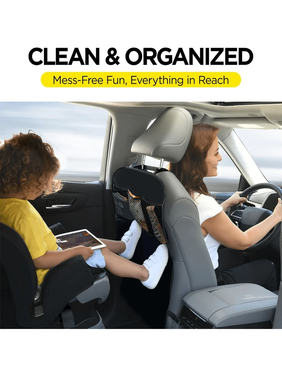 Back Seat Cover For Kids+3 Pocket Storage Organizer+Waterproof PVC, 1 Pc/2 Pcs-Large Waterproof Kick Mats Backseat Protector, Car Seat Back Protectors