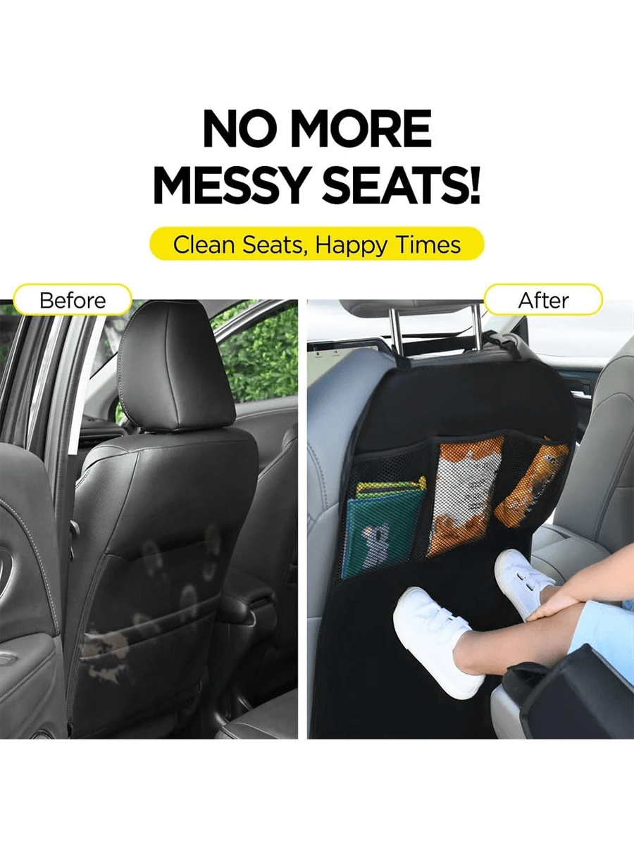 Back Seat Cover For Kids+3 Pocket Storage Organizer+Waterproof PVC, 1 Pc/2 Pcs-Large Waterproof Kick Mats Backseat Protector, Car Seat Back Protectors
