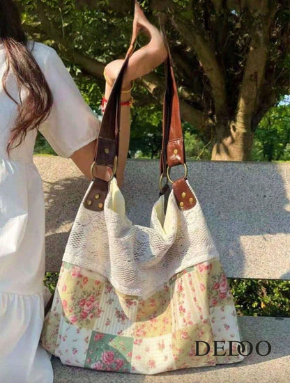 Back To School Tote Bag, Lace Large Capacity Versatile Fashion Bag, Retro Campus Commute Tote Bag, Foldable, Suitable For College Students