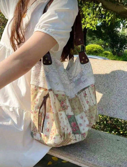 Back To School Tote Bag, Lace Large Capacity Versatile Fashion Bag, Retro Campus Commute Tote Bag, Foldable, Suitable For College Students